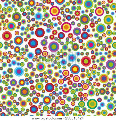 Colorful Psychedelic Circles. Vector Circle Seamless Pattern On White Background.