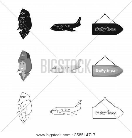Vector Design Of Airport And Airplane Symbol. Set Of Airport And Plane Vector Icon For Stock.