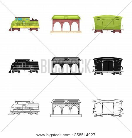 Vector Illustration Of Train And Station Icon. Set Of Train And Ticket Vector Icon For Stock.