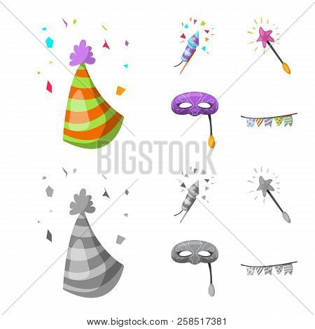 Vector Illustration Of Party And Birthday Symbol. Set Of Party And Celebration Vector Icon For Stock