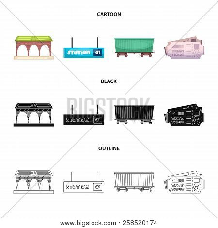 Vector Design Of Train And Station Icon. Set Of Train And Ticket Vector Icon For Stock.