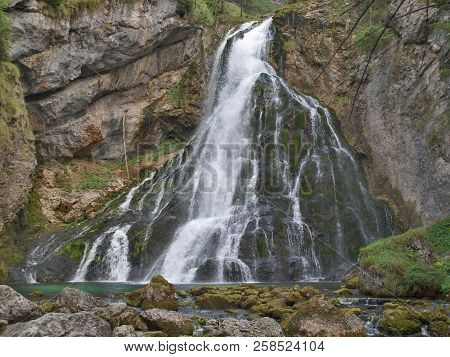 Beautiful Golling Waterfall, Near Golling And Salzburg Medieval Town At Summer In Austria