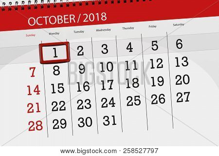 Calendar Planner For The Month, Deadline Day Of Week 2018 October, 1, Monday