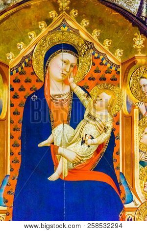 Florence, Italy - September 23, 2017 Daddi Madonna Child Painting Orsanmichele Church Florence Italy