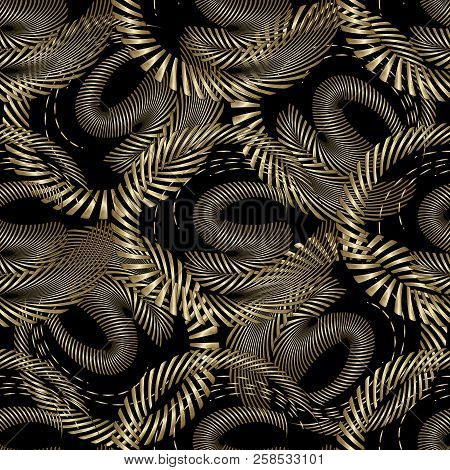 Intricate Abstract Gold 3d Vector Seamless Pattern. Modern Ornam