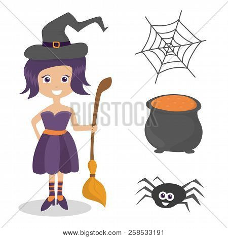 Set Of Cute Vector Halloween Elements, Objects And Icons For Your Design - Vector Spider Webspider W