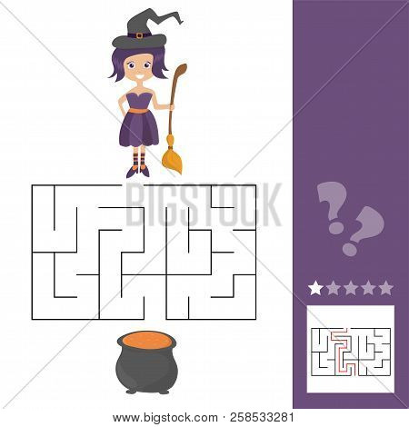 Maze Game For Kids With Witch. Lets Help This Old Witch To Find Cauldron. Worksheet For Class Or At 