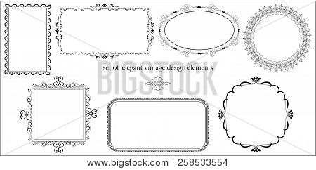 A Set Of 8 Elegant Design Vintage Frames. Black Color. Perfect For A Postcard, Banner, Invitation, B