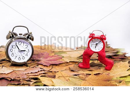 Daylight Saving Time. Wall Clock Going To Winter Time. Autumn Abstraction.
