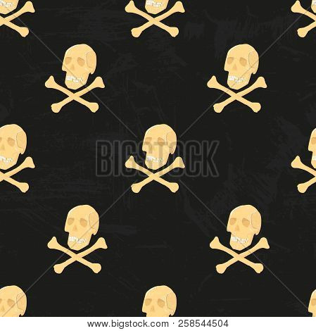 Vector Human Skeleton Seamless Pattern With Skulls And Crossbones. For Wallpaper, Wrappingpaper, Fab
