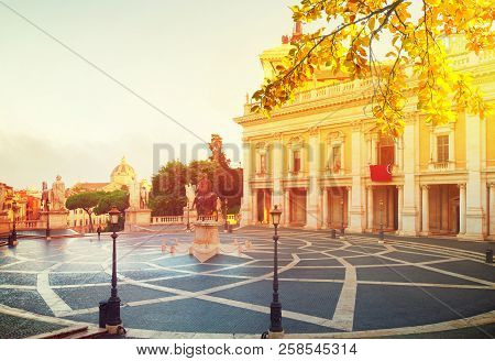 Campidoglio Square, Capitoline Hill In Rome, Italy At Fall