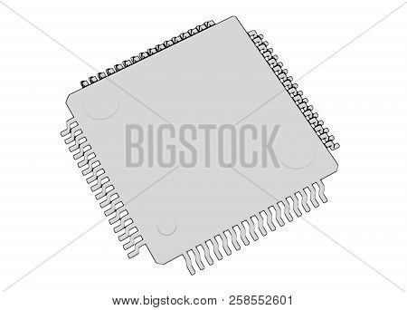 Electrionic Circuit Chip Package Lqfp 3d Illustration Skecth Outline