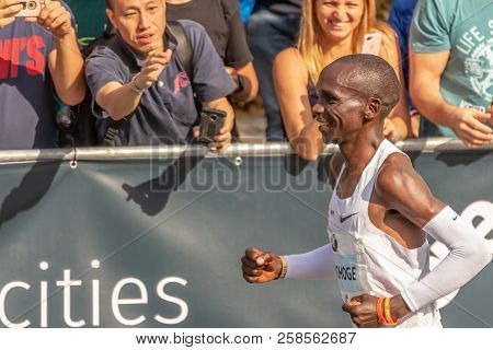 Berlin, Germany, 16.09.2018: Bmw Berlin-marathon 2018. First Place Men Eliud Kipchoge, Kenya. World 