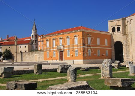 Croatia, Zadar - Remains Of The Roman Forum On The Square In Front Of The Church Of St. Donata.