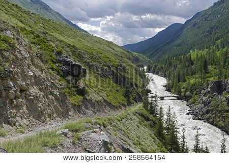 Oroi Bridge On The Chuya River.  End Of The Mazhoy Cascade. August. Surroundings Of The Village Of C