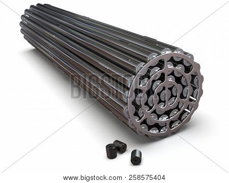 Nuclear Fuel Assembly Isolated On White. 3d Rendering