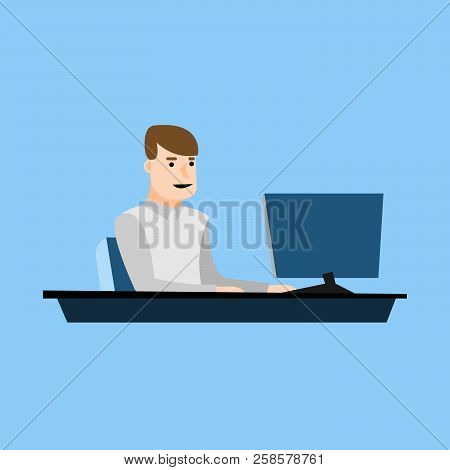 Man Working On Computer Vector For Web