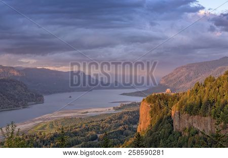 Columbia River Gorge Clouds Sunset And A Ray Of Sunshine.
