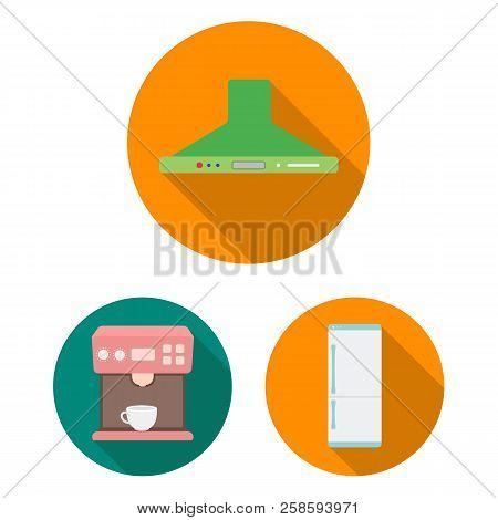 Types Of Household Appliances Flat Icons In Set Collection For Design.kitchen Equipment Vector Symbo