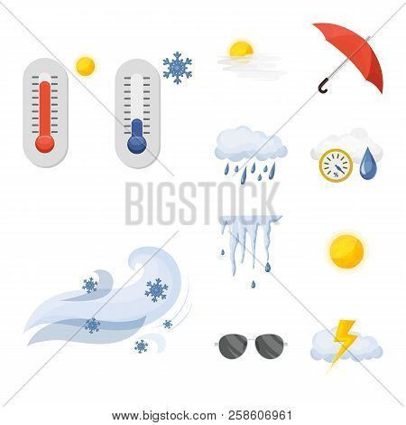 Vector Design Of Weather And Climate Sign. Set Of Weather And Cloud Stock Vector Illustration.