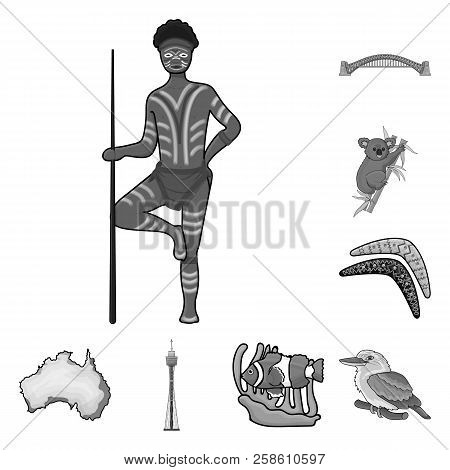 Country Australia Monochrome Icons In Set Collection For Design.travel And Attractions Vector Symbol