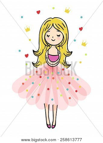 Cute Little Girl Is Cuddeling Yourself. Vector Isolated Illustration.