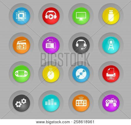 Hi Tech Colored Plastic Round Buttons Vector Icons For Web And User Interface Design