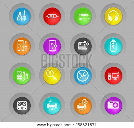 Electronics Repair Colored Plastic Round Buttons Web Icons For User Interface Design
