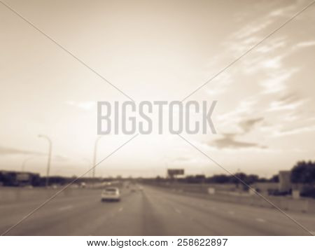 Filtered Tone Blurry Background Usual Traffic Condition On Highway Interstate At Sunrise In Usa