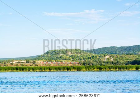 Train On The Railway On The Bank Of The River Sok In The Village Of Malaya Tsarevschina Samara Regio