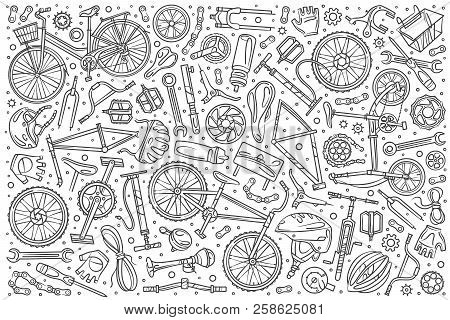 Hand Drawn Bicycle Mechanic Set Doodle Vector Background