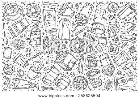 Hand Drawn Drinking Tea Set Doodle Vector Background