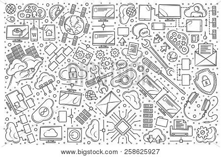 Hand Drawn Hosting Set Doodle Vector Background