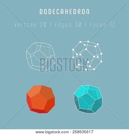 Regular Polyhedron Dodecahedron. One Of Platonic Solids. Vector 3d Icons On Gray Background.