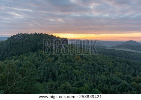 Sunset In The Saxony Switzerland With Mountains