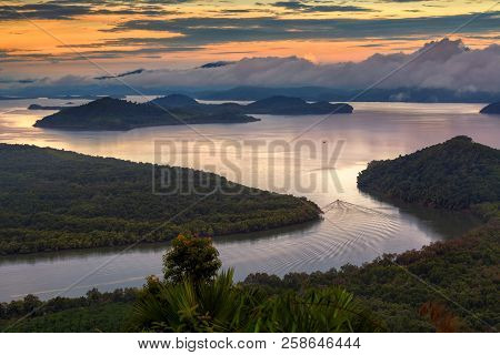 Sunrise At Tropical Mangrove Forest, Ranong Estuary,viewpoint Khao Fachi Ranong Thailand
