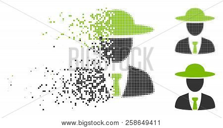 Agronomist Chief Icon In Dispersed, Pixelated Halftone And Undamaged Versions. Cells Are Composed In