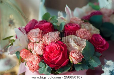 Bridal Bouquet Of Red, Pink And White Roses