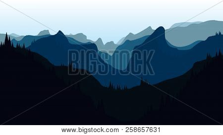 Mountains In A Flat Design, Vector Art Illustration.