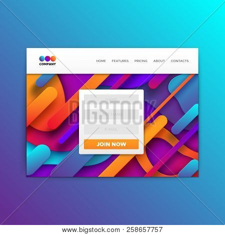 Business Web Landing Page. Vector Illustration. Website Layout Template With Liquid Gradient Shapes 