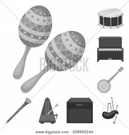 Musical Instrument Monochrome Icons In Set Collection For Design. String And Wind Instrument Vector 