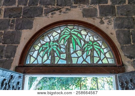 Tiberias, Israel, September 10, 2018 : Stained Glass Window Above The Front Door To The Church Of Th