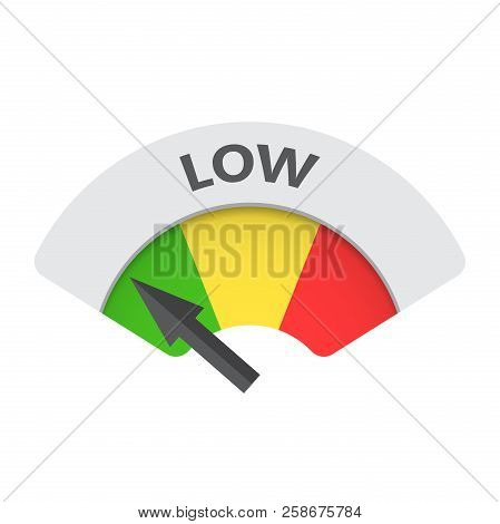 Low Level Risk Gauge Vector Icon. Low Fuel Illustration On White