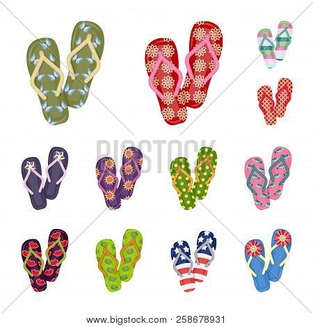 Flip-flops Cartoon Icons In Set Collection For Design. Beach Shoes Vector Symbol Stock Web Illustrat