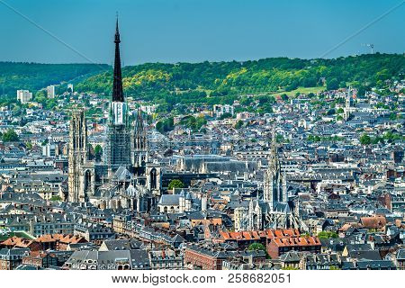 Aerial View Of Notre Dame Cathedral And Saint-maclou Church In Rouen - Normandy, France