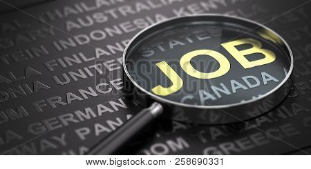 Black Background With Countries Names With Focus On The Word Job Witten In Golden Letters And A Magn