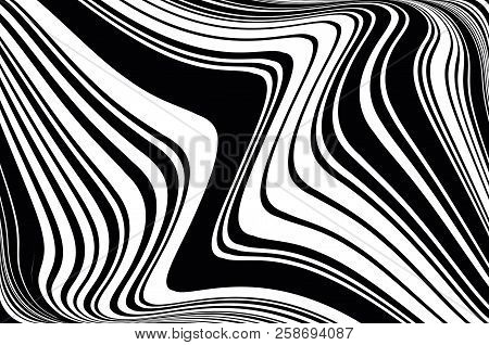 Abstract Pattern.  Texture With Wavy, Curves Lines. Optical Art Background. Wave Design Black And Wh