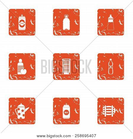 Pouring Icons Set. Grunge Set Of 9 Pouring Icons For Web Isolated On White Background