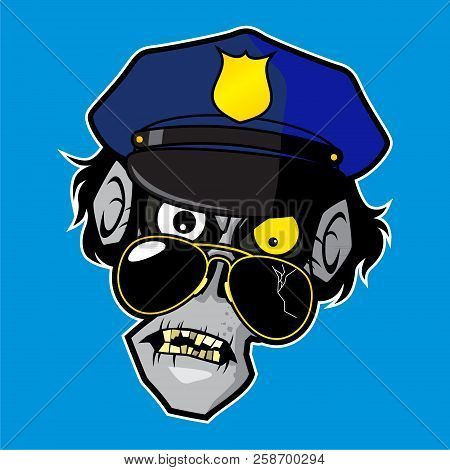 Zombie Head Vector Illustration - Zombie Police Officer