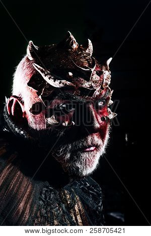 Voodoo And Black Magic. Man With Evil Makeup, Voodoo. Halloween Man With Face Of Devil. Power Of Spe